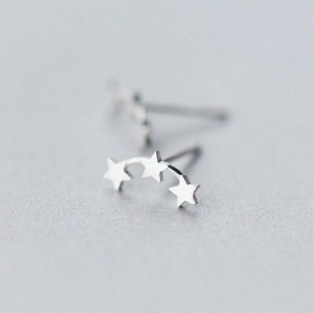 Silver Small Three Stars Stud Earrings-SS017